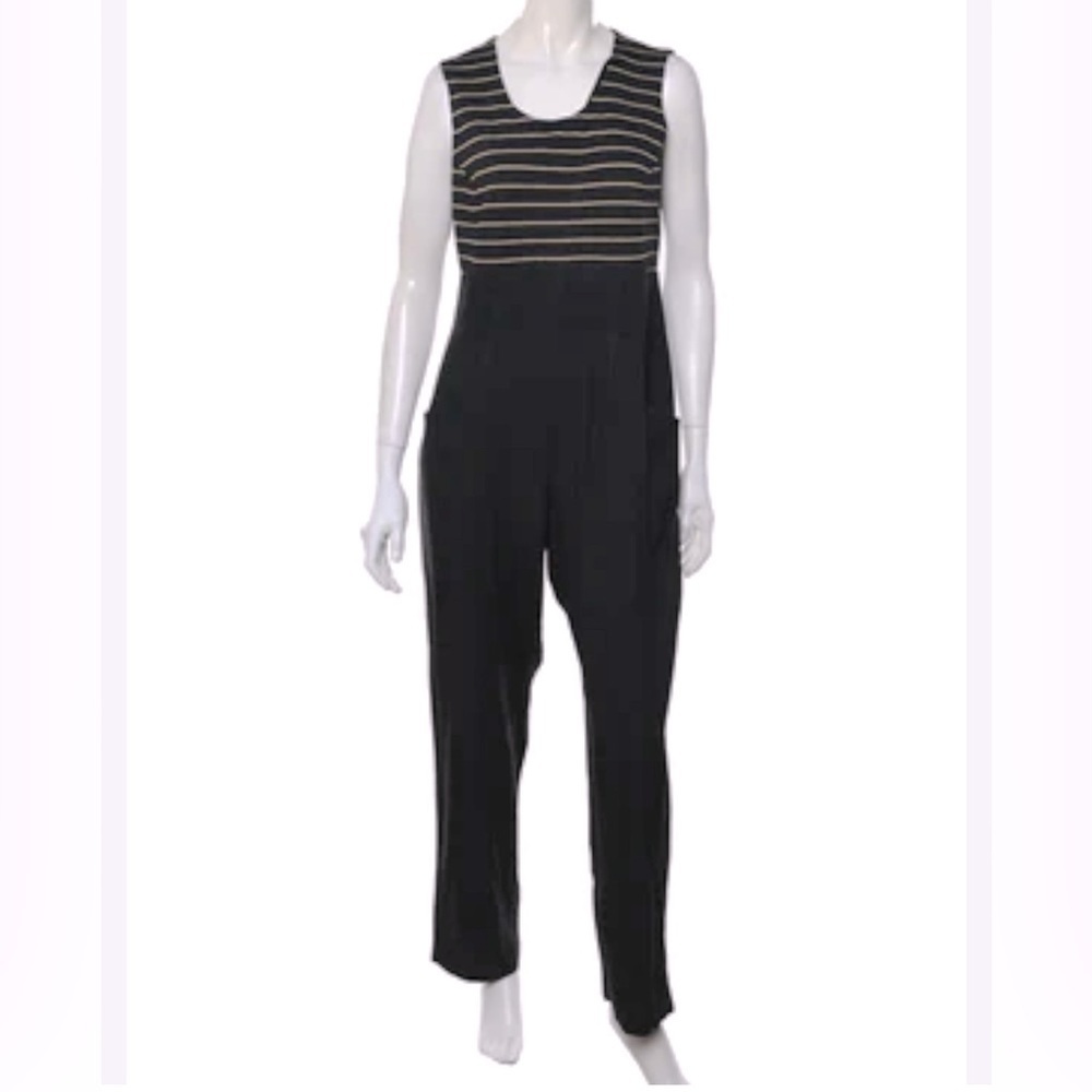 Vintage Sleeveless Jumpsuit in Black with Silver Striped Top Size 9/10 - Picture 2 of 7